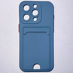 Силиконовый чехол BUTTON для iPhone 15 PRO, серый, с карманом для пластик карт
