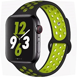 Силиконовый ремешок NONAME для Apple Watch 42mm черный-зеленый, с перфорацией