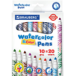 Фломастеры BRAUBERG PREMIUM BI-COLOR, 10 шт., 20 цветов, двухцветные, 151945