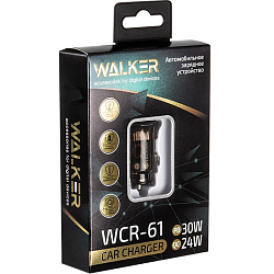 Авто ЗУ 1USB/1Type-C 3A WALKER WCR-61 GAN, QC 3.0+PD, черное
