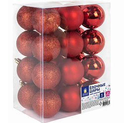 Шары ЗОЛОТАЯ СКАЗКА, 24шт, 6см, "Trio", пластик, КРАСНЫЕ(глянец, матовый, глиттер), 592162