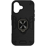 Задняя накладка DF для iPhone 16 black с кольцом и пластиной для магнитного держателя