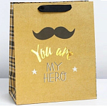Пакет подарочный крафтовый вертикальный, упаковка, You are my hero, ML 23 х 27 х 11.5 см