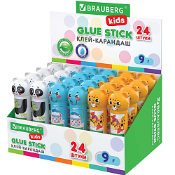 Клей-карандаш "Зверята: панда, слон и леопард" 9 г, фигурный колпачок, BRAUBERG KIDS, 271139