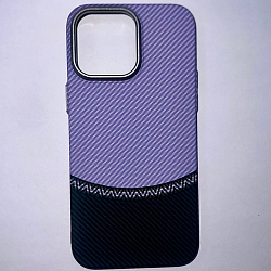 Задняя накладка LUXO Life Plus для iPhone 14 Pro Max карбон Черный\лавандовый с полосой