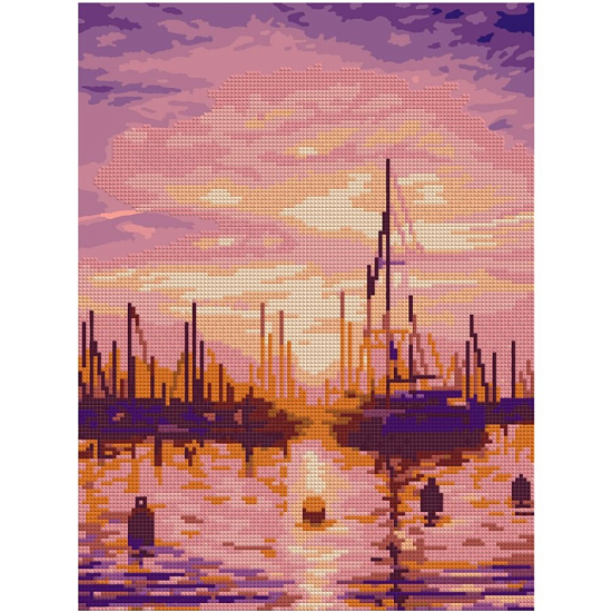 Алмазная мозаика 30*40 см "Гавань на закате" 43505