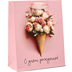 Пакет «С Днём рождения», цветы, S 12 х 5.5 х 15 см 10620801