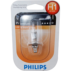Лампа галогенная PHILIPS 12В H1 55Вт+30% Premium