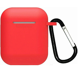 Силиконовый чехол SILICONE CASE для Airpods 1/2, №10_красный , с карабином