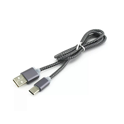 Кабель USB <--> Type-C  1.0м QUMANN серый, в переплете, гибкий коннектор (арт. 21352)