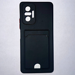 Силиконовый чехол BUTTON для Xiaomi Redmi NOTE 10 PRO черный с карманом для пластиковых карт