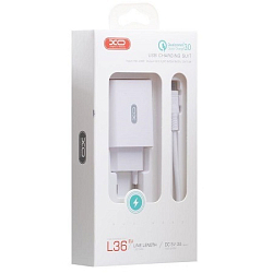 Сетевое ЗУ 1USB 3А, 18Вт XO-L36, QC 3.0,  MicroUSB, белое