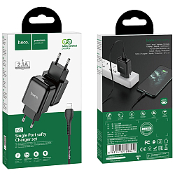 Сетевое ЗУ 1USB 2.1A HOCO N2, Vigour, Lightning X37 cool, чёрный