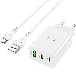 Сетевое ЗУ 1USB/2Type-C 3A HOCO C99A белый, USB <-->Type-C