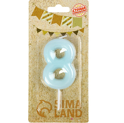 Свеча в торт "Неоновое сияние", цифра "8", светящаяся голубая, 9 см   10717232