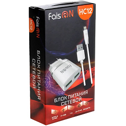 Сетевое ЗУ 2USB 2.4A FAISON HC12 microUSB белый