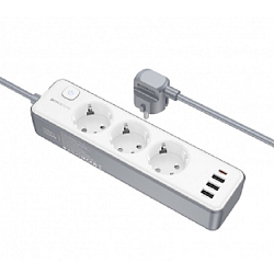 Сетевой фильтр  3.0м BOROFONE BAC9, 3 розетки, 3USB/1 Type-C (PD20W/1C3A), white