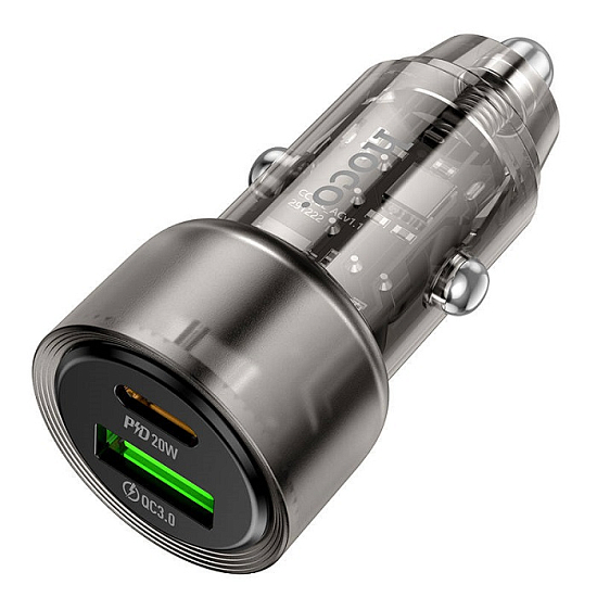 Авто ЗУ 1USB/1Type-C HOCO Z52 Spacious, черный, 38W, PD38W + QC3.0