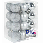 Шары ЗОЛОТАЯ СКАЗКА, 24шт, 6см, "Trio", пластик, СЕРЕБРИСТЫЕ(глянец,матовый,глиттер), 592161