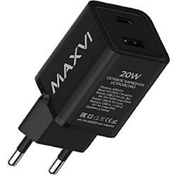 Сетевое ЗУ 1USB/1Type-C 3A MAXVI A354PD, черное, 20W