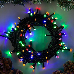 Гирлянда "Нить" 10 м, свечение мульти,темный провод, 8 режимов, IP20