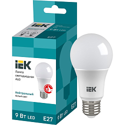 Лампа светодиодная IEK ECO A60 9W/4000К/E27