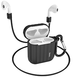 Силиконовый чехол HOCO для Airpods 1/2 матовый, ребристый, чёрный, WB10
