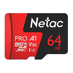 MicroSD 64GB Netac P500 Extreme Pro Class 10 UHS-I A1 V30 (100 Mb/s) без адаптера
