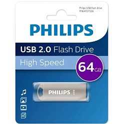 USB 64Gb Philips IRON 2.0, металл, серый