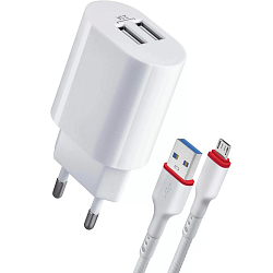 Сетевое ЗУ 2USB 2.1A DEFENDER UPC-22 microUSB, белый