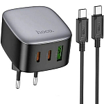 Сетевое ЗУ 1USB/2Type-C HOCO CS33A, Amanecer, черный, кабель Type-C-Type-C, 30Вт