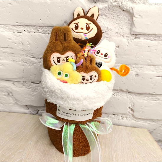 Букет плюшевый Лабубу, коричневый