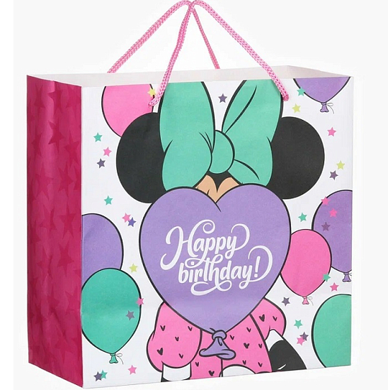 Пакет Happy Birthday, 22×22×11 см, Минни Маус