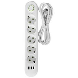 Сетевой фильтр  2.0м QUMO Power Bar Light SPFS (P-0009), белый, 5 розеток, 10A