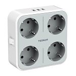Сетевой разветвитель 4гн. TESSAN TS-302-DE, 3USB, Grey