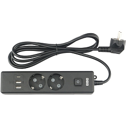 Сетевой удлинитель  1.9м POWER CUBE PC-5B-2M, черный, 2 розетки, с/з, с вык.16А