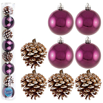 Набор украшений "Шары и Шишки" 8шт, 6см, цвет: фиолетовый, арт.005765