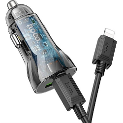 Авто ЗУ 1USB/1Type-C HOCO Z47A, черный, Lightning <--> Type-C, 30Вт, QC3.0, PD