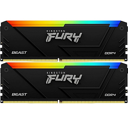 Оперативная память DDR4 64Gb (2x32GB) Kingston Fury Beast, DDR4, 3200MHz, CL16, с радиатором, RGB, (KF432C16BB2AK2/64) чёрный