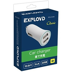 Авто ЗУ 2USB 3.4A EXPLOYD EX-Z-414, Classic белый