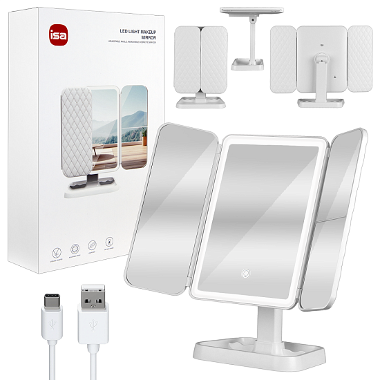 Зеркало для макияжа с подсветкой ML-04 ISA белое