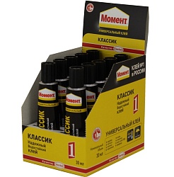 Супер-клей МОМЕНТ КЛАССИК-1 30мл универсальный водостойкий BOX-10 шоу-бокс (10/120)