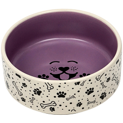 Миска керамическая Smile Dog 200 мл -10.5×10.5×4 см, сиреневая/бежевая