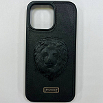Задняя накладка Lion для iphone 14 Pro Max черный, кожа