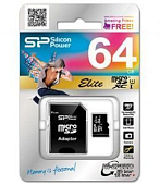 Micro SD 64Gb Silicon Power Class 10  Elite UHS-I (R/W 85/15 Mb/s) с адаптером SD