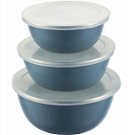 Набор эмалированных мисок REGENT Linea SMALTO, серо-голубой,  3шт, с пласт.кр.14/16/18см; 0,6/0,8/1,4л Linea SMALTO (93-EM-SM-S02)