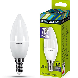 Лампа светодиодная ERGOLUX C35 7W/6500K/E14 (LED-C35-7W-E14-6K)