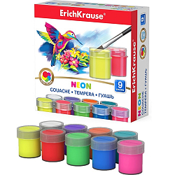 Гуашь 9 цветов х 20 мл, ErichKrause Neon, неоновая, в картонной упаковке
