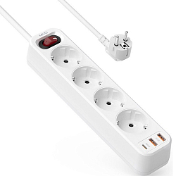 Сетевой удлинитель  2.0м MIVO MC-403, белый, 4 розетки,2USB/1Type-C, 16A