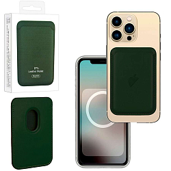 Кошелек для карт Leather Wallet Shirt Green iPhone 12-15 Pro Max (Анимация NFC Clear) с лого